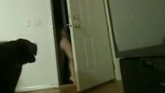 Naked woman opens door to a pizza boy