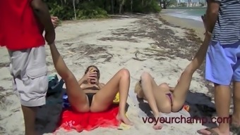 Voyeurchamp.com Exhibitionist Wives Tease Voyeur Beach Cocks