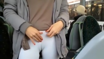Camel toe and nipples showdown on the bus