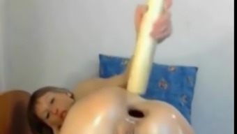 Hot Russian camgirl fucks her ass with a baseballbat, amazing