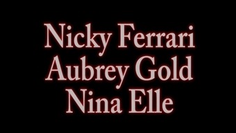 Lustful Lesbians Nina Elle, Nickey Ferrari & Aubrey Gold Eat That Pussy!