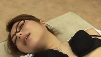 Glasses wearing Asian hairy bitch gets fucked