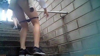 Girls pee on steps