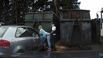 Aroused blonde takes her undies down for this cop's huge dick
