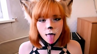 Cosplay redhead teen milking a POV cock with her sexy lips