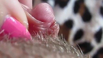 Milf With Hairy Pussy Teasing Her Slimy Clit Ultra-closeup