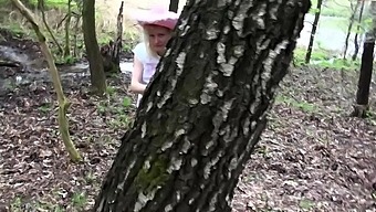 Lustful blonde teen anally drilled doggystyle in the woods