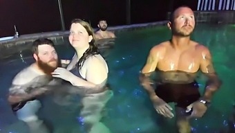 Group of bbw mature pool party