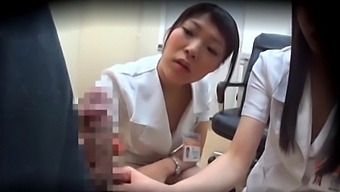 Japanese FFM threesome with slutty nurses wearing uniforms