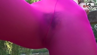 German Public Pink Pantyhose skinny Teen fuck in Park