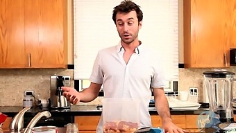 Horny dude enjoys while making dinner naked - Food fetish