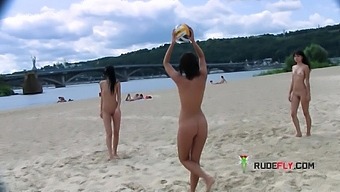 Bombastic young nudists caught on a hidden camera with her incredible attributes on display
