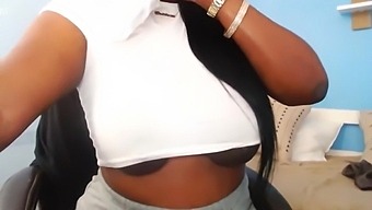 Chubby Black Girl Shows Her Big Boobs And Huge Areolas