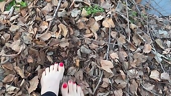 Sexy Feet Female Barefoot Outside Walking Dirty Soles Red Toenails Foot Fetish No Talking