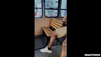 MILF and teen threesome on a public bus