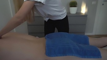 Fit and busty masseuse gives client a hands-on experience
