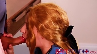 A British redhead learner medical assistant inhales a customer cock.