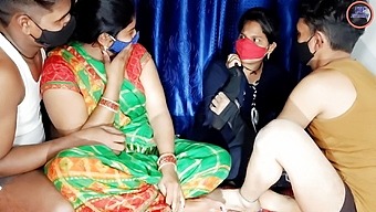 Desi Indian sister's hard copulation by both stepbrothers together 2 women.