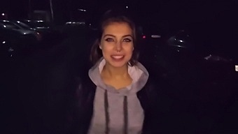 Busty teen gets her fill of cum in public POV