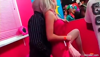 Bisexual party with cock-hungry dolls in public