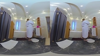 VR Porn Scene 2: Lina, the 9th month pregnant Russian, Gets Face Fucked After Shower