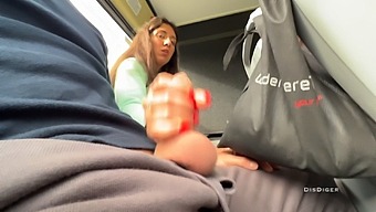 Russian pornstar gives a handjob and blowjob to a stranger on a bus