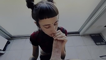 Cute tattooed teen gives her boyfriend the best blowjob and cumshots