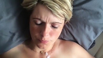 Blonde soccer mom with big natural tits swallows cum in HD videos