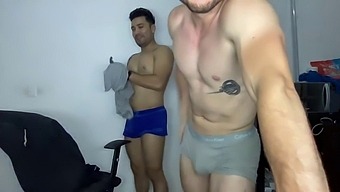 Gay Latino gets a handjob from a brunette babe