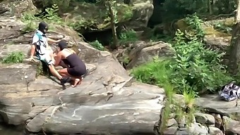 Tourist gives blowjob to amateur while being watched in public