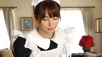 Solo playtime with a Japanese maid in stockings