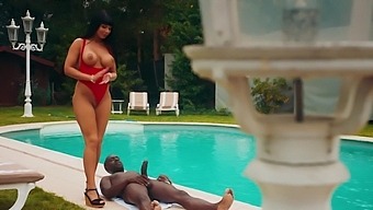 Busty Valentina Ricci rides a black manhood in outdoor setting
