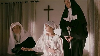 Lesbian MILF nuns in stockings engage in erotic ritual