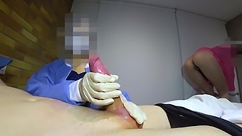 A sultry nurse induces a massive member to climax, then lets her co-worker mount it